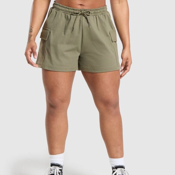 Gymshark Cargo Shorts Womens XL Olive Green Sweatshorts Gym Athletic Athleisure - Picture 4 of 11